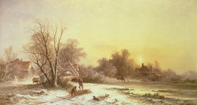 Winterszene: Holzsammeln am Flussufer von George Augustus Williams